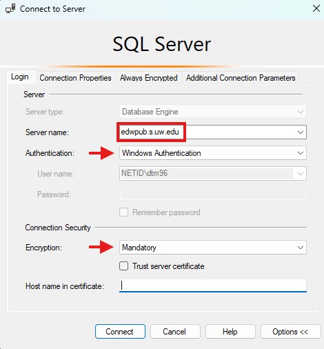 Connecting to the EDW from SSMS