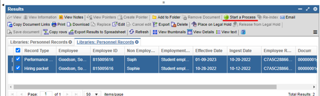 Screenshot of Start a Process selection for bulk updating RRTD window