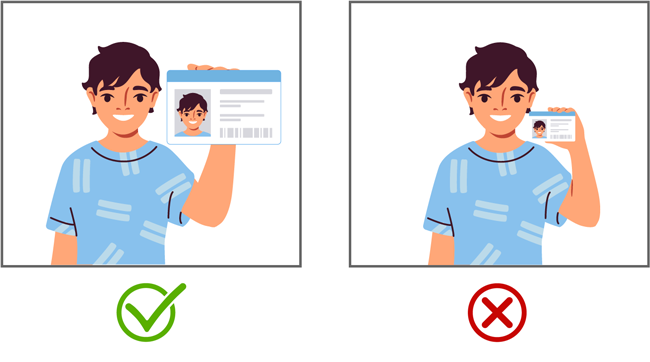 An image showing an ID that is too far away and close enough to see