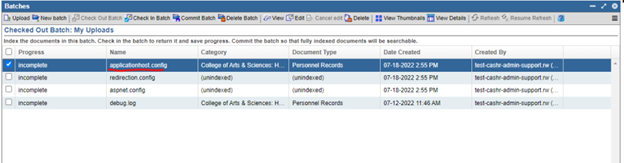 Screenshot showing select files to index from batch