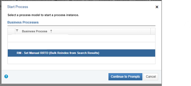 Screenshot of Re-index process showing Record Type indexing change window