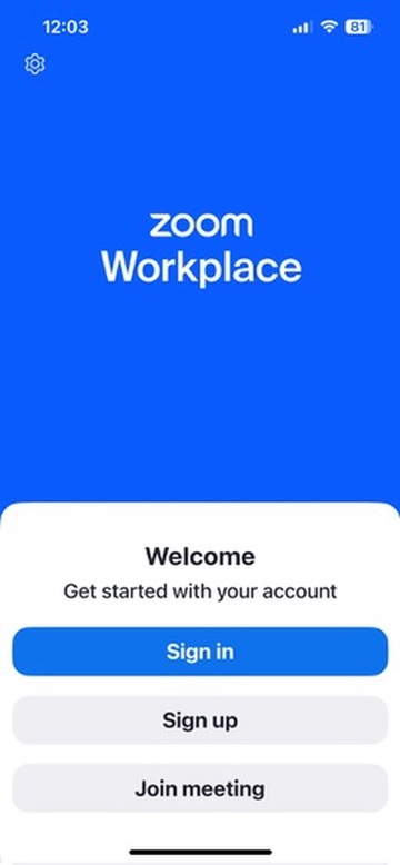 Zoom mobile app welcome screen