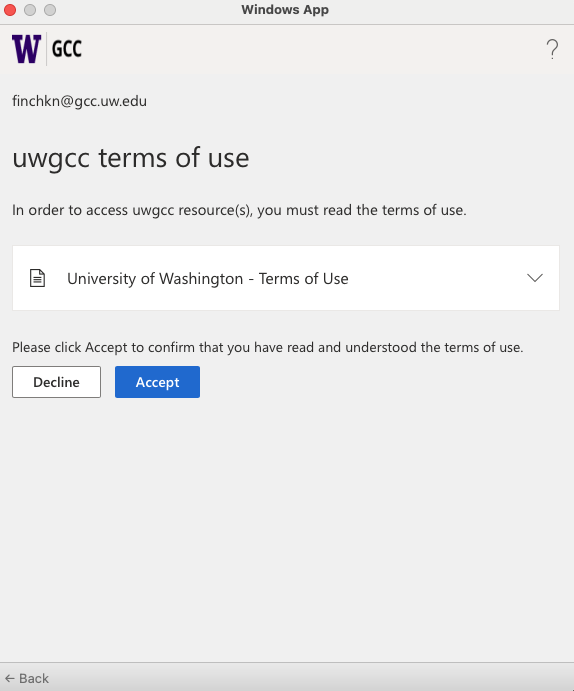Terms of use prompt