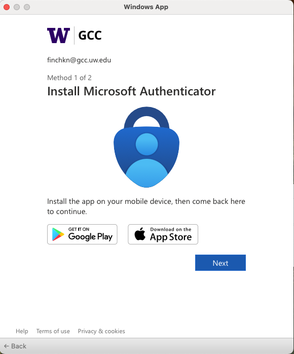 Prompting to download Microsoft authenticator to your phone