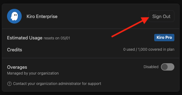 Screenshot showing sign out button