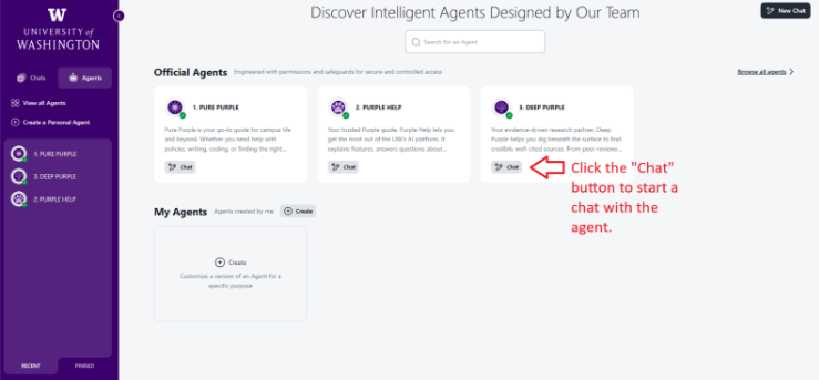 Agents 'Chat' button highlighted 