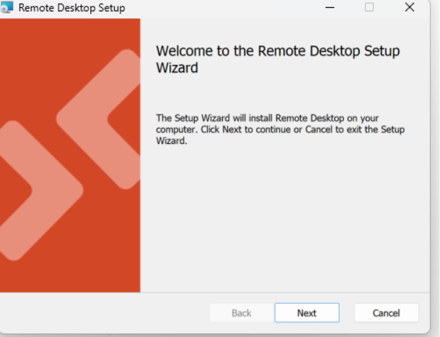 Showing RDP setup wizard