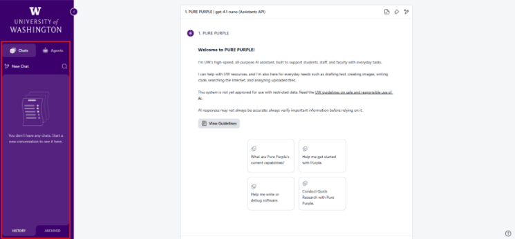 Left navigation Agents menu highlighted on Purple landing page 