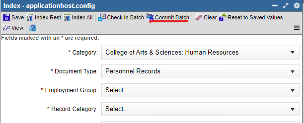 Screenshot showing how to select commit batch in top panel