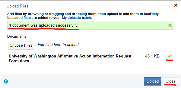 Screenshot showing update of document being successfully uploaded