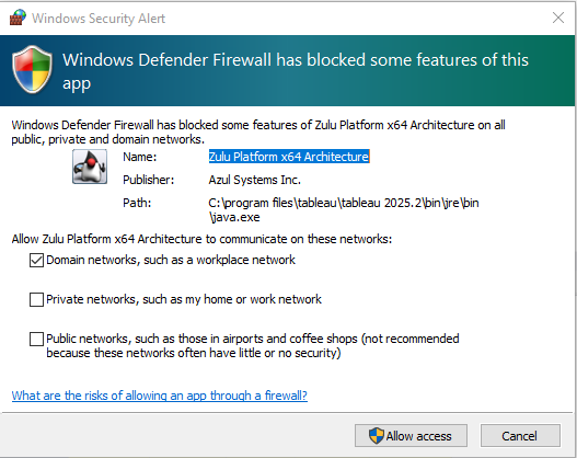 A screenshot of the Windows Security Alert window.