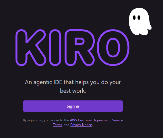 Screenshot showing Kiro login page
