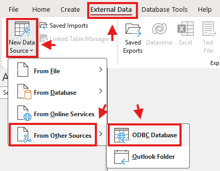 Creating a new data source in Microsoft Access from an ODBC database