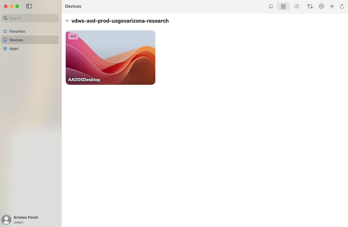 AVD open in Windows App