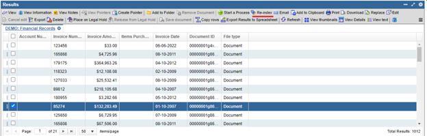 Screenshot of Search Results Re-index Selection window