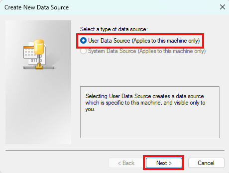 Creating a user data source in Microsoft Access