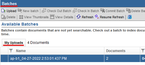 Screenshot showing how to start the batch index process