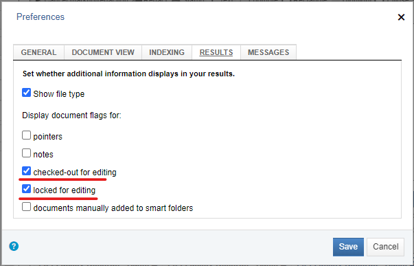 Screenshot of Preferences panel, &ldquo;checked-out for editing&rdquo; and &ldquo;locked for editing&rdquo; checkboxes