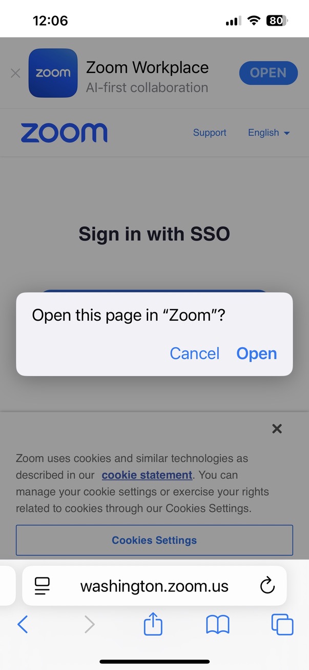 Browser open Zoom prompt