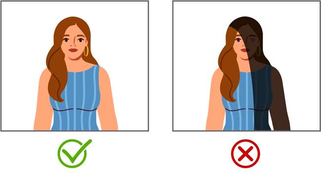 An image showing a woman without and with shadows covering her face