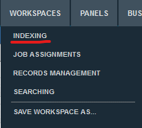 Screenshot of indexing workspaces menu