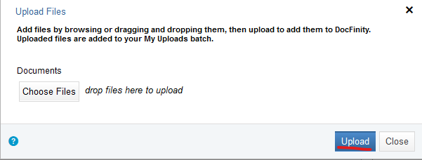 Screenshot showing the start file upload process