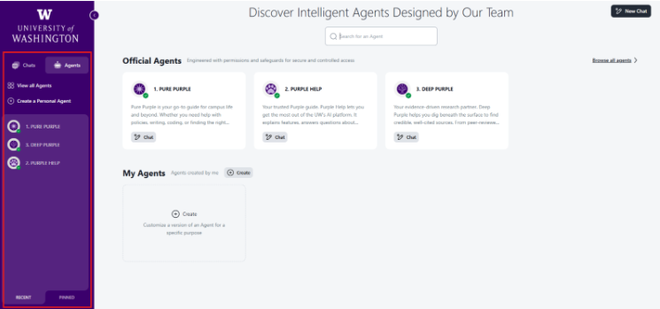 Left navigation Chats menu highlighted on Purple landing page