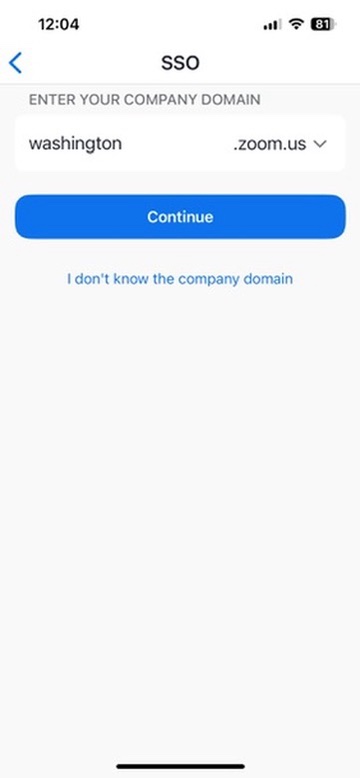 Zoom SSO screen