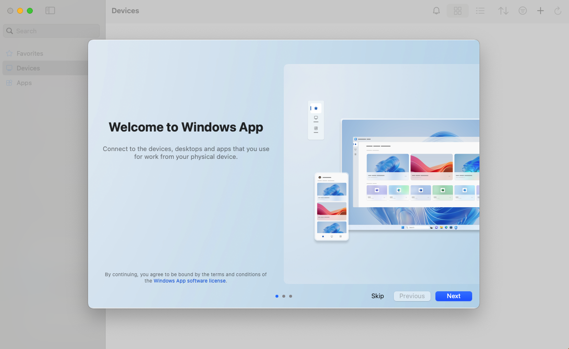 Showing the Welcome slides on the Windows app