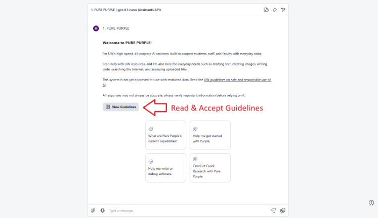 Specific agent landing page with Guidelines highlighted