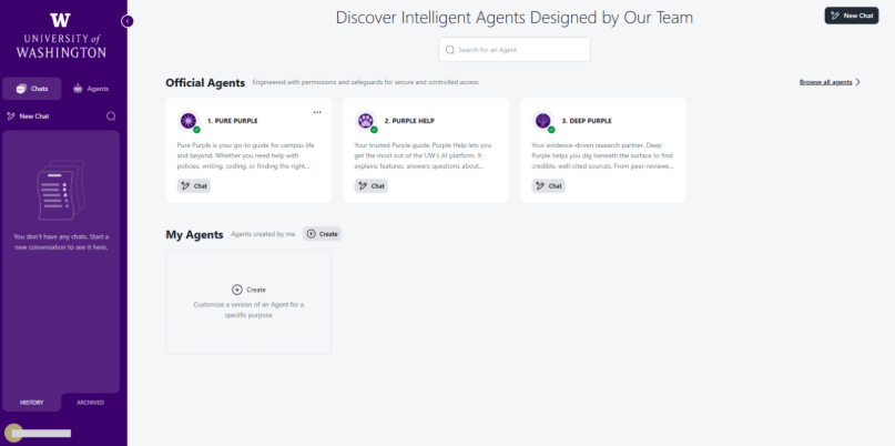 Purple Landing page with agents visible